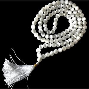 White cat's eye mala bead necklace